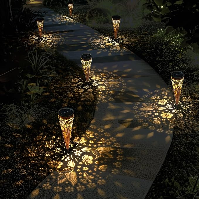 KAIXOXIN Solar Garden Lights, Metal Hummingbird Pathway Lights, Outdoor Landscape Lighting for Patio, Backyard, Walkway (Hummingbird, 4)