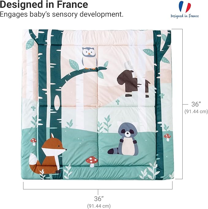 Little Big Friends Patchwork Baby Playmat – Reversible Floor Mat for Tummy Time & Sensory Development | Encourages Exploration & Motor Skills | Forest
