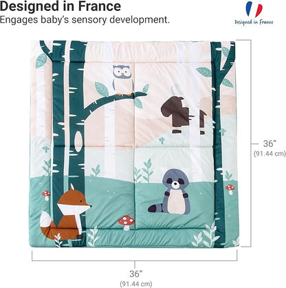 Little Big Friends Patchwork Baby Playmat – Reversible Floor Mat for Tummy Time & Sensory Development | Encourages Exploration & Motor Skills | Forest
