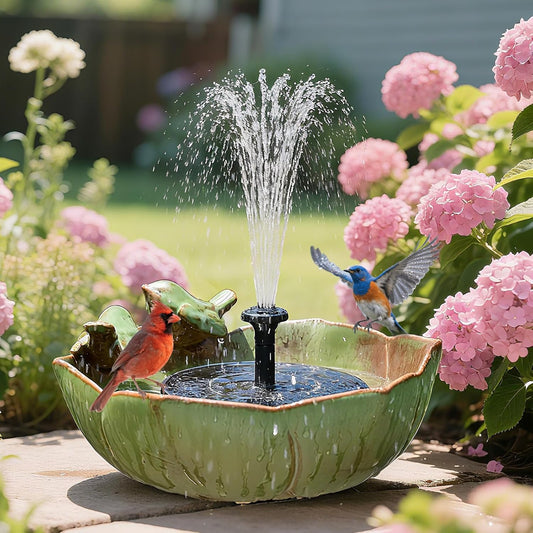 Solar Fountain Ceramic Bird Bath for Outdoors Hummingbird Solar Bubbler Fountain with Ground Ceramic Bird Baths Bowl for Outside, Large Table Top Garden Décor for Patio, Yard & Home