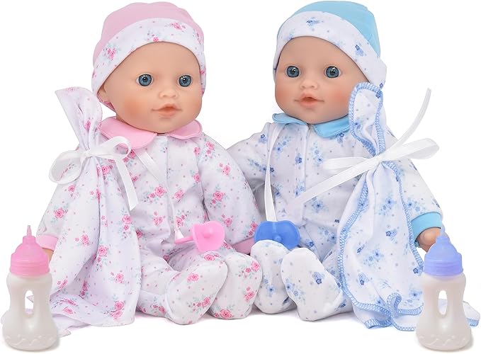 Gift Boutique - Soft Body Twin Baby Dolls for Toddlers in Gift Box, 12 Inch Baby Doll with Pacifier, Baby Girl Doll and Baby Boy Doll