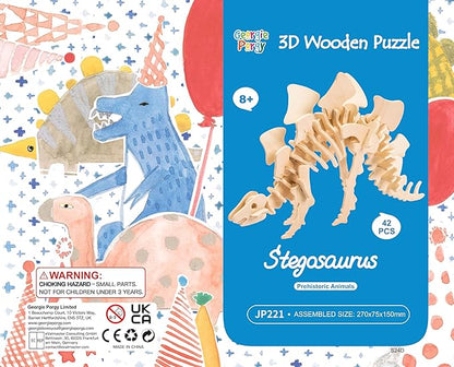 Georgie Porgy 3D Wooden Puzzles DIY Models Kits for Kids Dinosaur Airplane Woodcraft Construction Toys Pack of 6 (T-Rex Triceratops Spinosaurus Parasaurolophus Apatosaurus Stegosaurus)