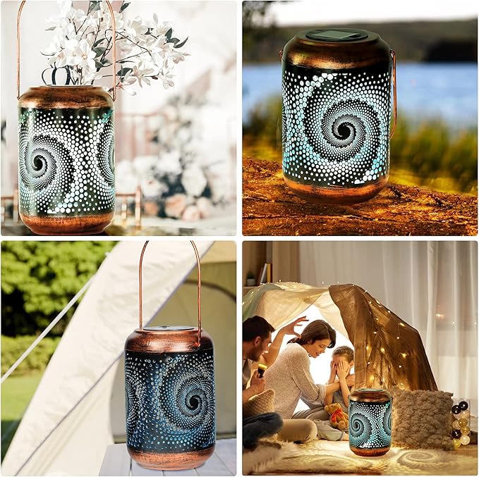 Solar Lanterns Outdoor Hanging Lantern Metal Waterproof LED Lantern with Solar Powered Garden Patio Decorations Decor Lantern with Handle Christmas Gift Idea