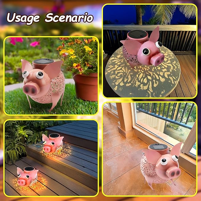 Teaeeno Pig Solar Light Lantern Garden Decor,Metal Animal Decor Outdoor,Garden Yard Lawn Backyard Ornament Decor,Home, Lawn, Patio, Resin Animal Ornament, Women/Gardening Gifts