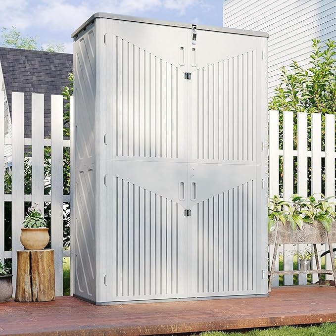 Aoxun Outdoor Storage Shed, 64 Cu.Ft Vertical Storage Sheds Outdoor with Floor, Outdoor Waterproof Storage Cabinet for Garage Storage, Pool Storage, Bike Shed, Garden Shed (White)