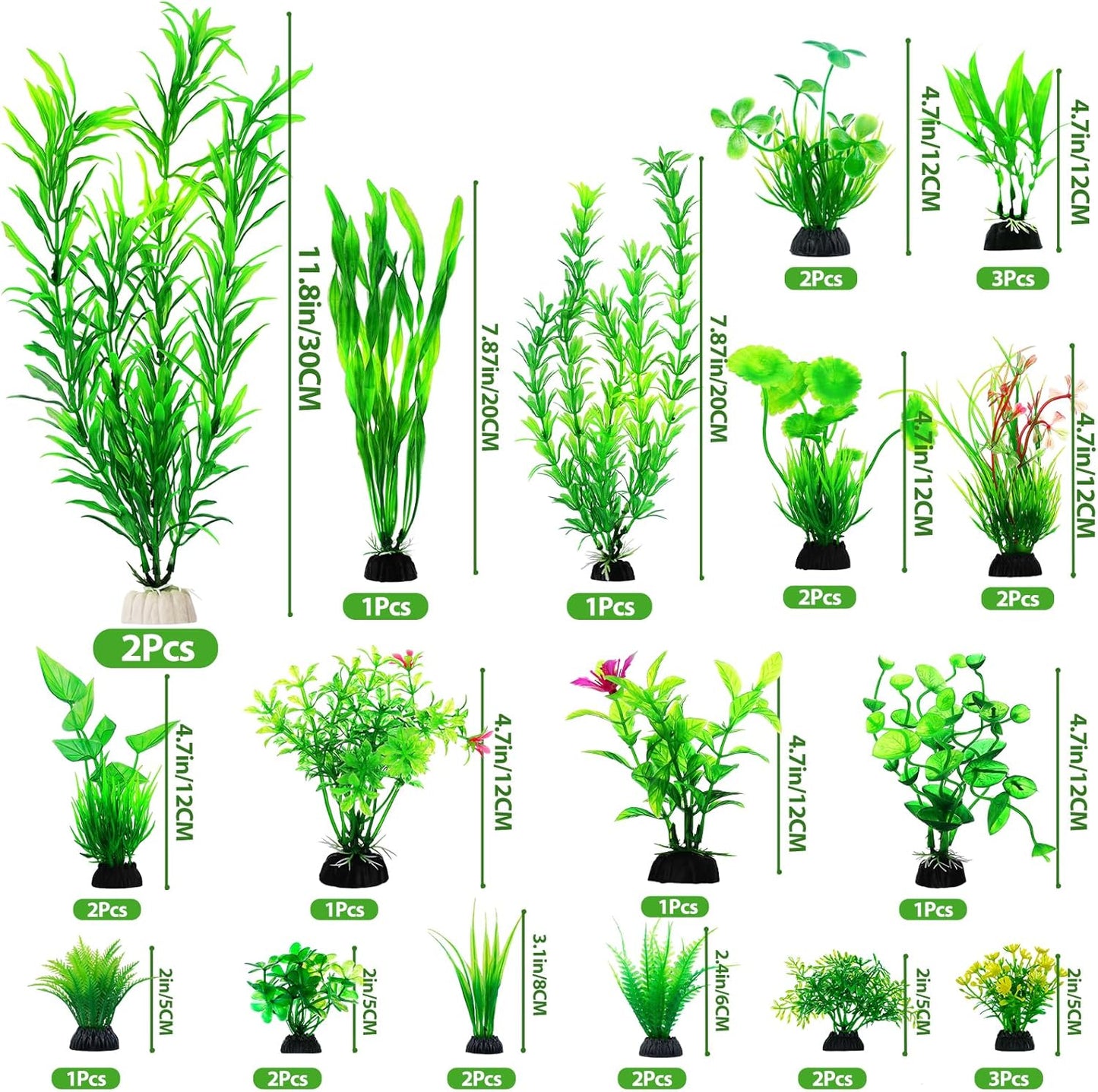 CousDUoBe 30pcs Fish Tank Accessories Aquarium Decorations Green Plants, Fish Tank Decor, Aquarium Decor Plastic Plants