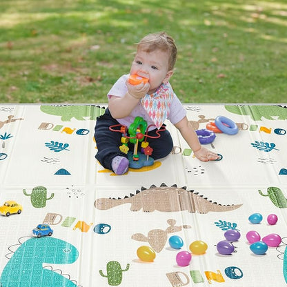 Foldable Baby Play Mat, PIGLOG Waterproof Playmats for Babies and Toddlers Kids, Safe Foam Playmat for Tummy Time, 50x50 Playpen Mat, Reversible Portable Baby Floor Mat for Infant, Toddler, Dinosaur