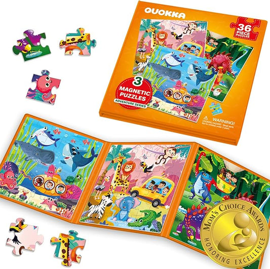 QUOKKA Magnetic Puzzles for Kids Ages 4-6 - 36 Pieces Sudoku Toddler Puzzles Ages 2-4 - Travel Games for Kids Ages 3-5 - Animal Jungle Sea Toddler Travel Toys - Car Airplane Road Trip Games