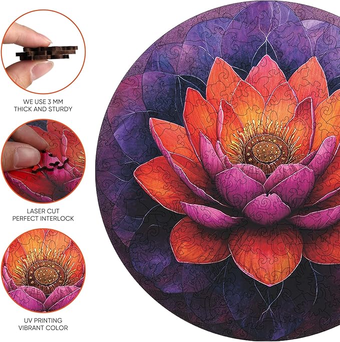 Jiroinlly Flower Wooden Puzzle for Adults, Mandala Jigsaw Puzzles 200 Piece, Unique Shapes Family Reunion Puzzle for Adults and Kids, Beautiful Package, Best Gift for Family Friends Medium 11.2x11.2in