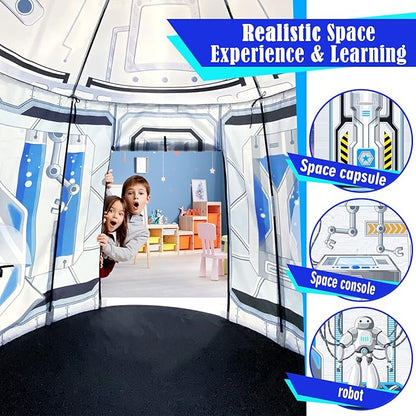 Kids Ball Pit for Play Tent: 3PC Rocket Ship Baby Gifts with Projection Flashlight, Spaceship Tents and Crawl Tunnel for Toddlers, Astronaut Pop Up Playhouse Toys for Indoor Outdoor Games (White)