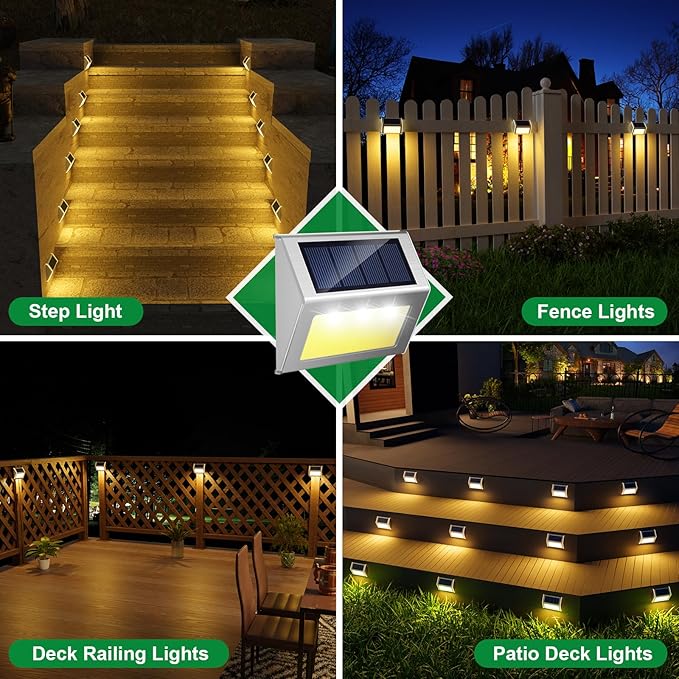 JSOT 12 Pack Solar Lights Outdoor Waterproof for Stairs Decor, Solar Deck Lights Stainless Steel Step Fence Patio Post Wall Lamp for Garden Pathway Walkway LED Lamp Light [Warm Light]