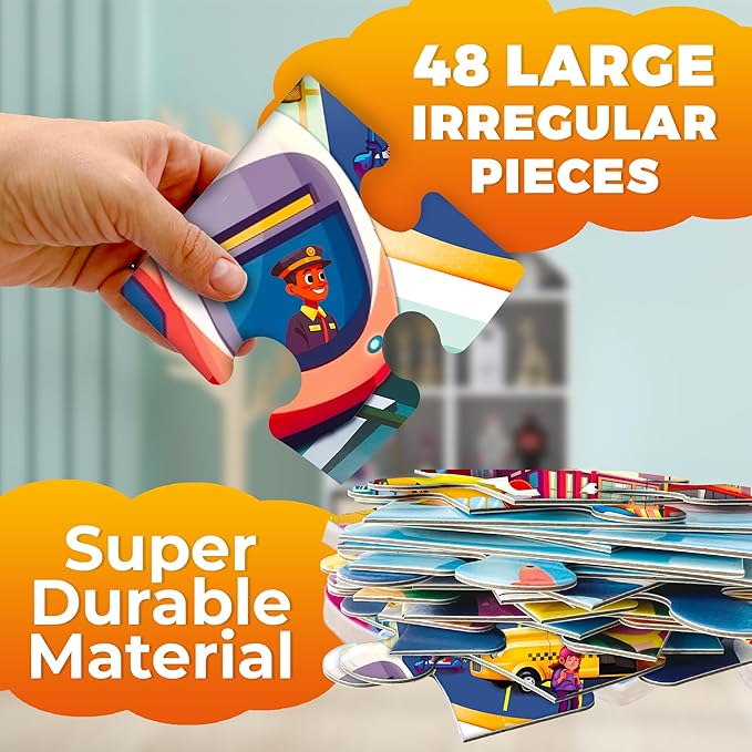 QUOKKA Giant Floor Puzzle for Kids Ages 4-6 – 2x3 Feet Extra-Thick 48 Pieces Toddler Puzzle Ages 3-5 – City Cars Educational Activity for Boys Girls – Premium Box with Sturdy Handle & Magnetic Closure