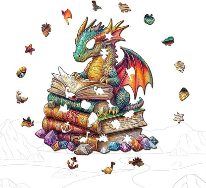 Wooden Puzzles for Adults - Reading Dragon Wood Puzzles Adult - Unique Animal Shape Wooden Jigsaw Puzzles for Adults - Birthday Gifts for Puzzle Lovers, Family (13.3 * 13.3in)