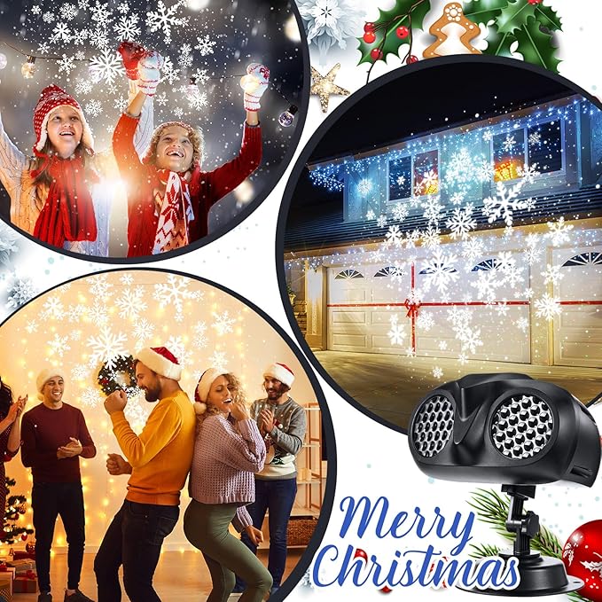 4 Pcs Christmas Snowflake Projector Lights Outdoor Waterproof Highlight Rotating LED Snow Lights with Remote Control for Xmas Holiday Party Garden Landscape Home Decoration