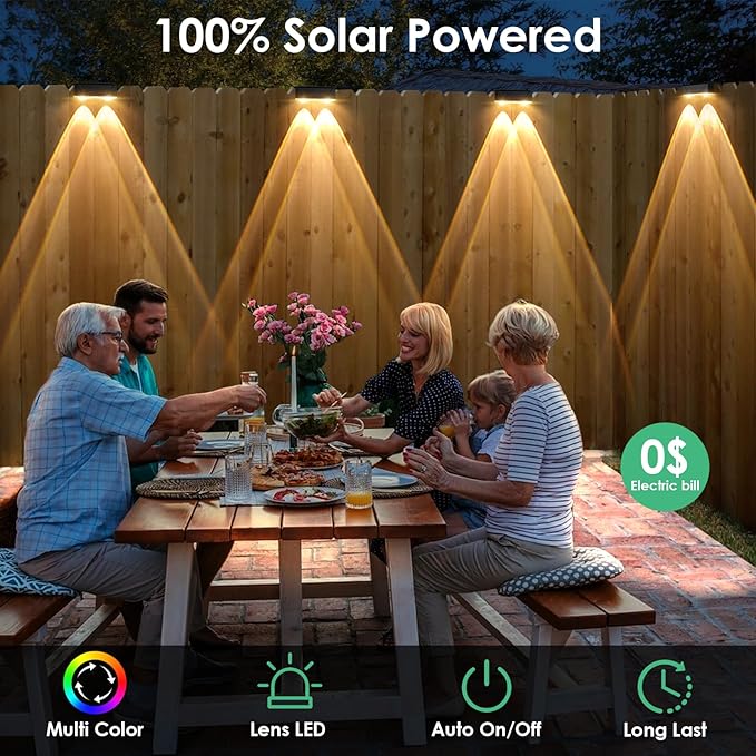 Derynome Solar Fence Lights Outdoor - Dusk to Dawn IP45 Waterproof Solar Garden Lights for Outside, Step, Backyard, Railing, Step, Patio & Wall (Color Change+7 Color, 12 Pack)