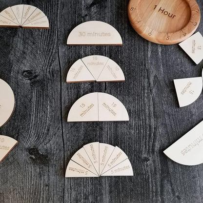 Wooden Time Fraction Learning Clock, Cognitive Education Puzzle Toys for Children Learning to Tell Time Set Up for an Hour (Wood)