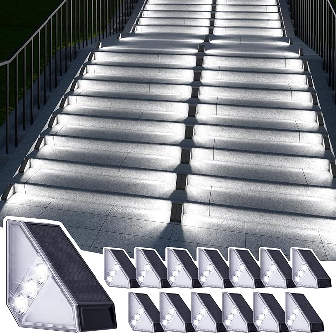 JSOT Solar Step Stair Lights Outdoor Waterproof for Yard Lighting Decor, 14 Pack Solar Powered Deck Fence Lights Outside, Solar Garden Lights for Backyard, Front Porch Step, Balcony, Wall, Patio
