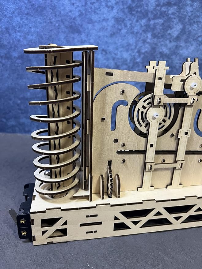 3D Wooden Mechanical Marble Run Puzzle Kit, Natural Wood Color, DIY Assembly Model, Educational Construction Set