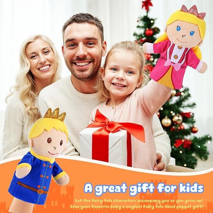 6 Pcs Castle Hand Puppets Fairy Tales Queen & King, Princess & Prince, Elf & Witch Plush Toys Role-Play Toy Puppets for Kids Storytelling Imaginative Pretend Play Teaching Preschool(6 Cartoon)