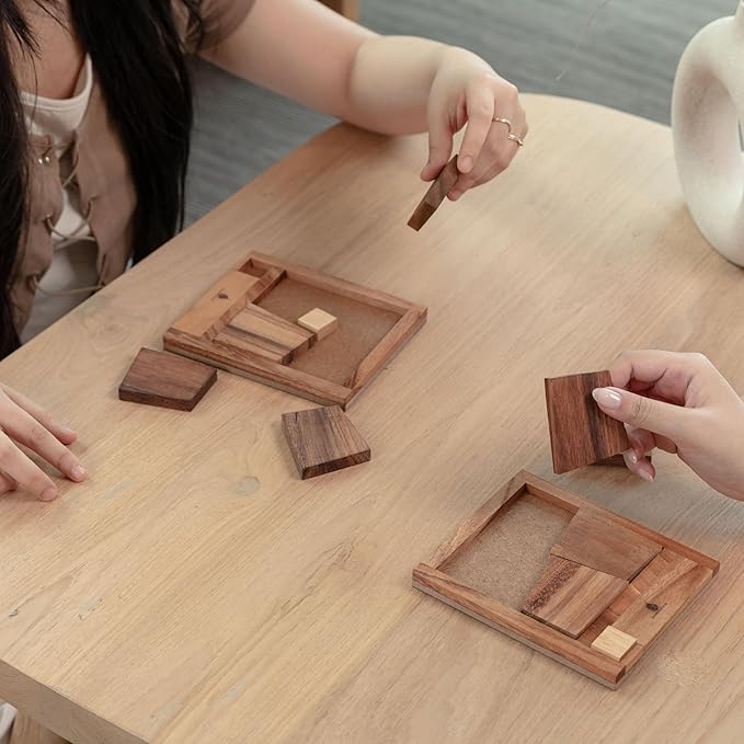 The Square Deal: Wooden 3D Brain Teaser Puzzle – STEM Skill Builder, Tangram Game, Educational Problem Solving for Adults, Unique Handmade Mechanical Puzzle