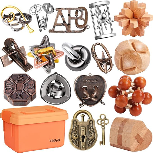15 PCS Metal Brain Teaser Puzzles 3D Puzzle for Adults Logic Puzzle Games Set Gift for Adults and Teenagers