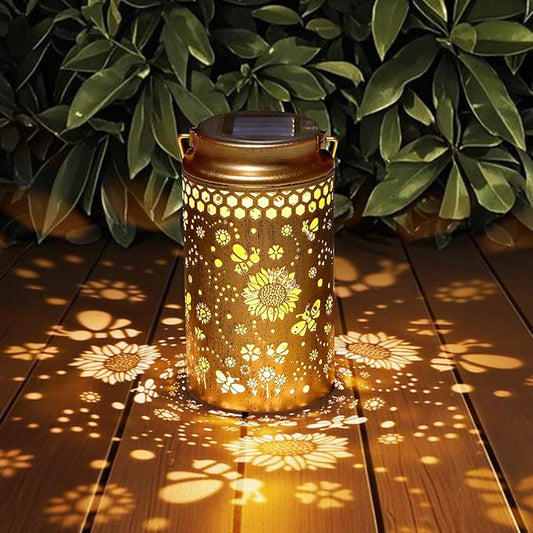 Bee Solar Lanterns Outdoor Waterproof, Metal Hanging Lights Decorations for Garden Yard Lawn Patio, Unique Bee Gifts for Women Mom Grandma Aunt Mother in Law Christmas
