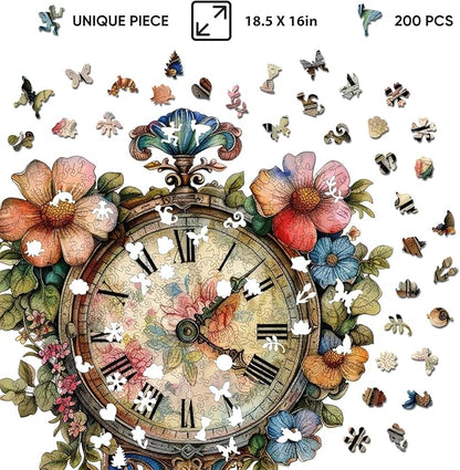 Jiroinlly Wooden Puzzles for Adults 500 Pieces, Flower Clock Wooden Jigsaw Puzzles, Unique Shaped Wood Puzzle, Beautiful Package, Best Toys for Adults and Kids, Family Game, 18.5'' x 16''