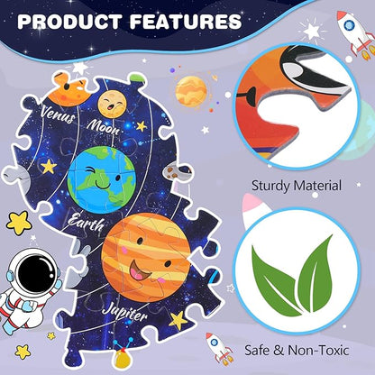 Civaner 70 Pieces Floor Puzzles for Kids Large Puzzles for Kids Ages 3 4 5 6 7 8 Jigsaw Puzzle Educational Puzzle Toy Gifts for Toddlers Boys Girls Baby Shower Birthday(Solar System)