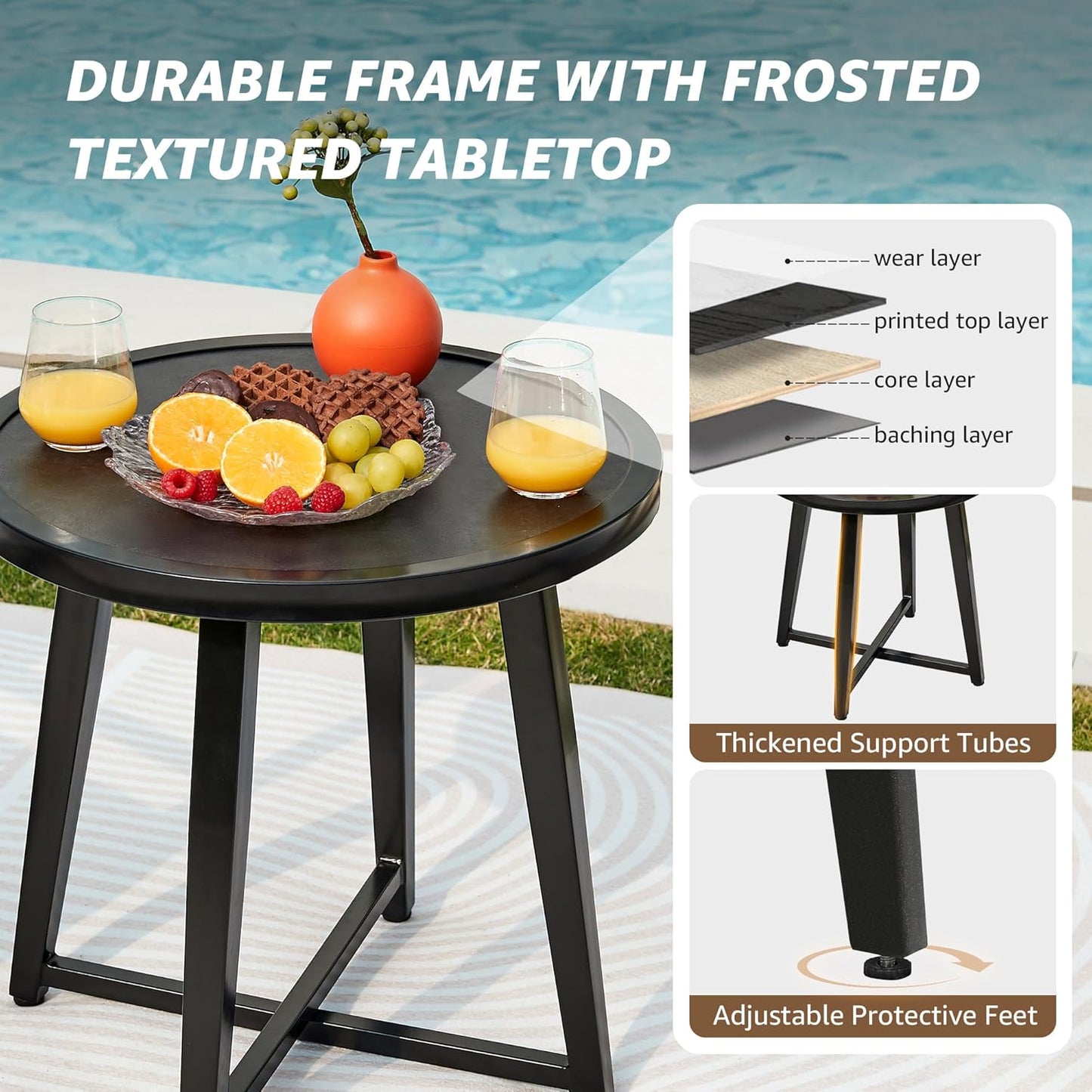 NATURAL EXPRESSIONS Outdoor Patio Furniture Conversation Sets 3 Pieces Patio Lawn Chair Set Porch Chairs with Metal Table for Balcony Yard Garden Lawn Poolside