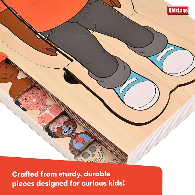 Kidzlane African American Boy Wooden My Body Puzzle for Toddlers and Kids - 29 Piece Girls Anatomy Puzzle - Anatomy for Kids, Skeleton Toys for Ages 3 Plus