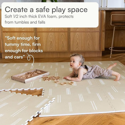 Baby Play Mat for Floor – 6x8ft Old White | Soft Non Toxic Premium EVA Foam Tiles for Tummy Time, Crawling & Playroom – Waterproof Interlocking Floor Mat for Babies & Toddlers by Lillefolk (12 Tiles)
