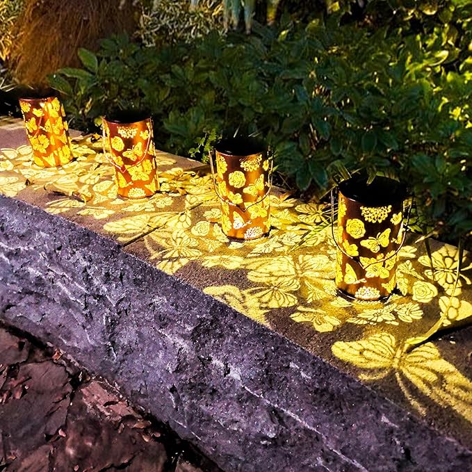 Butterfly Solar Gardening Gifts Lanterns Decorative Outdoor, Flower Pattern Solar Hanging Lights Waterproof, Garden Decor for Women Mom Grandma, Yard Gifts for Patio, Pathway, Landscape