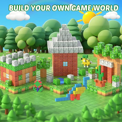 Magnetic Blocks - 157PCS Magnetic Building Blocks Set, 1 Inch Magnet Cubes Build Mine Forest World Stacking Toy for Kids, STEM Sensory Construction Toys, Christmas Birthday Gifts for Boys Girls Age 3+