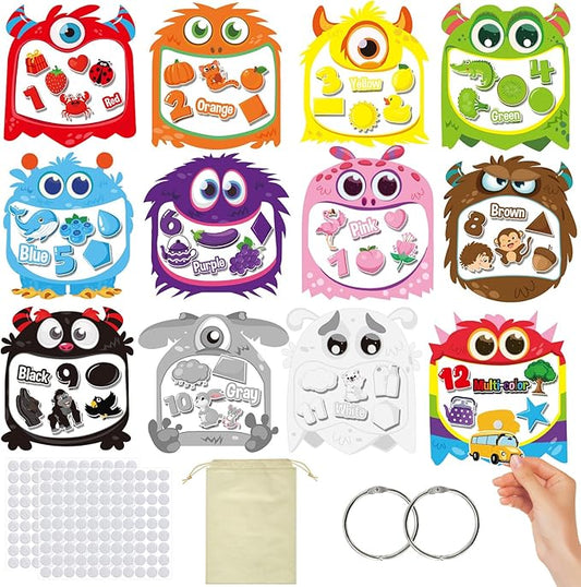 Cinrobiye 12 Sets Color Sorting Felt Board，Montessori Monster Matching Game Preschool Matching Activities for Home School Autism Activities Calm Down Gift
