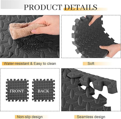 12 Tiles 12x12x1 Inch EVA Thick Interlocking Foam Floor Tiles Puzzle Exercise Mat Play Foam Mats for Boys Girls Pets Home Classroom Gym