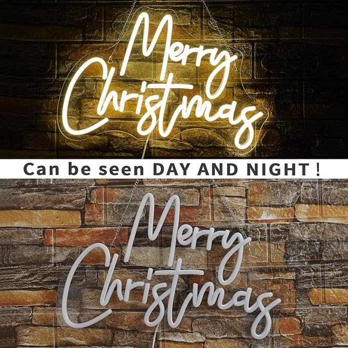 WLHOPE Merry Christmas Neon Sign,Warm White Christmas Neon Signs for Wall Decor,Dimmable Merry Christmas Led Signs for Christmas Party Backdrop Bedroom Window Bar Club Shop,Christmas Gift Decoration