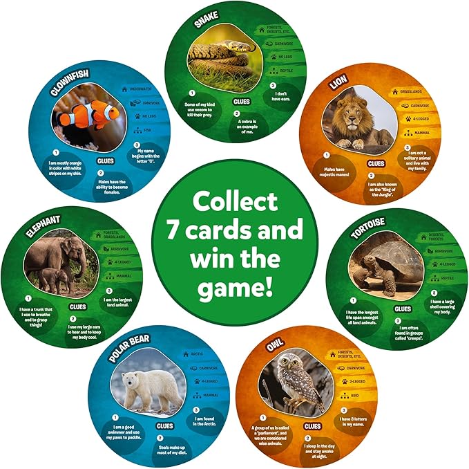 Skillmatics Guess in 10 Animal Picture Clues, Perfect for Boys, Girls, Kids, and Families Who Love, Card Games, Educational Games, Board Games, Gifts for Ages 6, 7, 8, 9 and Up
