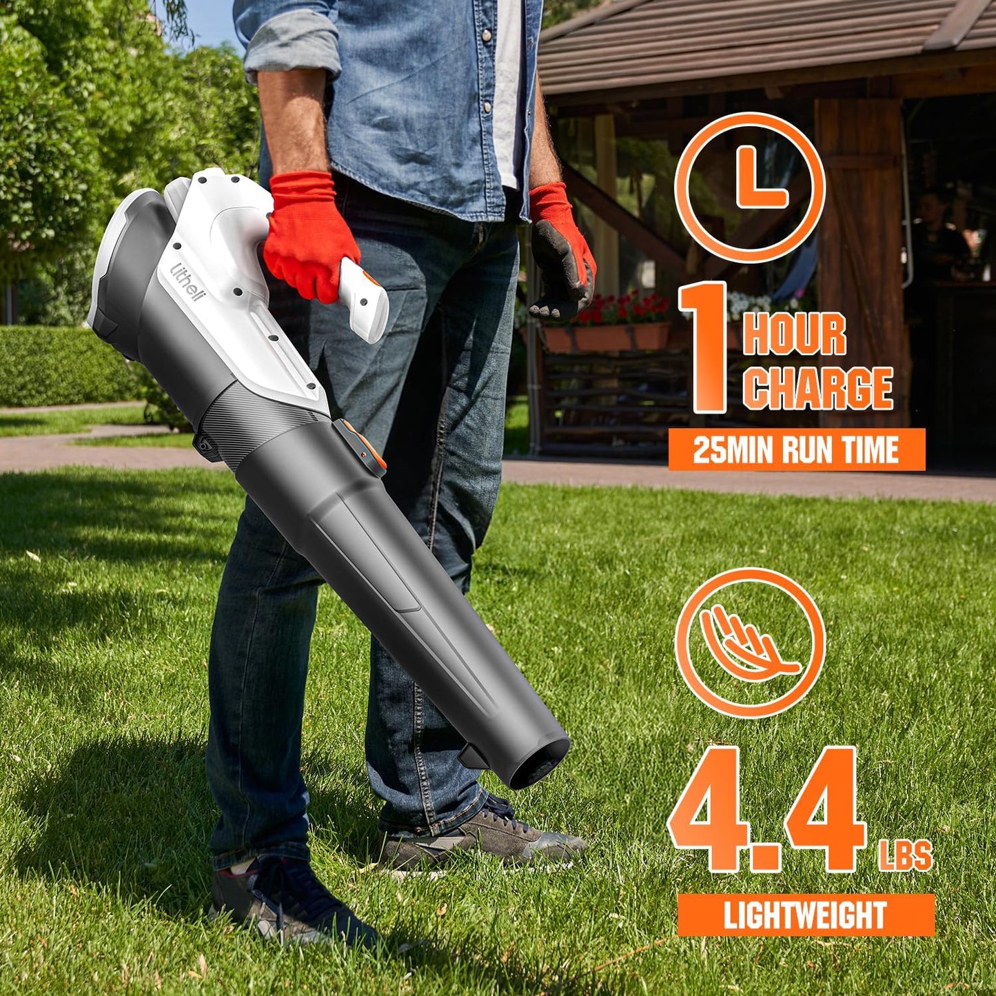 Litheli 20V Cordless Leaf Blower Battery Powered Leaf Blower, 2.0 Ah Battery Lightweight 2 Speed Mode Electric Blowers for Lawn Care, Patio, Snow, Dust, Blowing Leaves