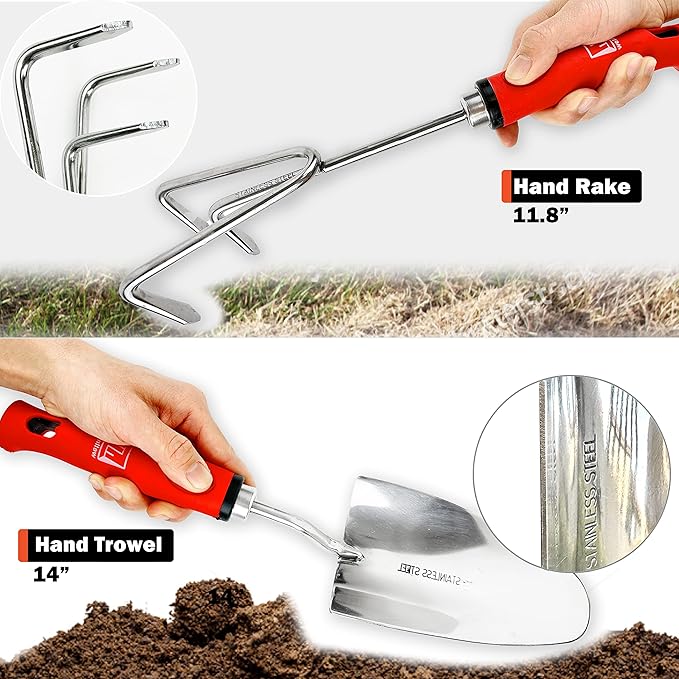 Wellmax 12-Piece Heavy-Duty Garden Tools Set with Bonus Accessories – Heavy Duty Garden Tools with Non-Slip Rubber Grip, Perfect for Digging, Weeding, Pruning & Planting