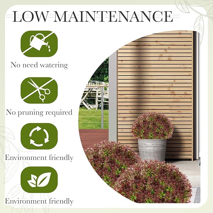 Yunlly 2 Pack 18" Artificial Boxwood Ball Bush Topiary Trees Fake Outdoor Plants, Realistic UV Resistance Faux Shrubs with Spike Greenery Topiary for Front Porch Garden Yard Patio Indoor (Dark Red)