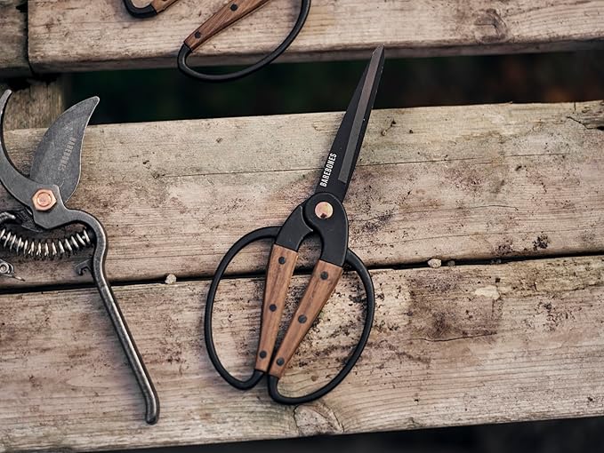 Barebones Garden Scissors - Walnut Plant Scissors - Garden Supplies and Indoor Plant Accessories - Plant Shears with Wide Handles - Comfortable Fit Hand Pruners (Large)