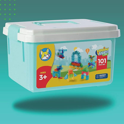 Play Brainy 101 Pieces Magnetic Cubes for Kids - 3D Building Blocks Set with Transparent Blocks in Varying Shapes and Colors - STEM-Approved Learning Toys for Kids Ages 3 and Up - Storage Box Included
