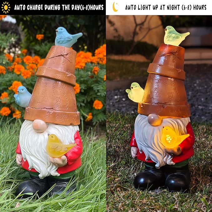 Solar Garden Figurine, Cute Resin Gnome Sculpture, Garden Statues Outdoor Decor, Funny Gnome Gift Sculpture Decoration for Home Patio Yard Lawn Porch Ornament