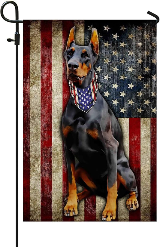 FLAGWIX American Flags - Doberman Pinscher Flag, 4th of July Decorations for Inside, Outside, Garden Flag (11.5" x 17.5") - USA House Garden Flags Premium Polyester, Decorative Outdoor Flags