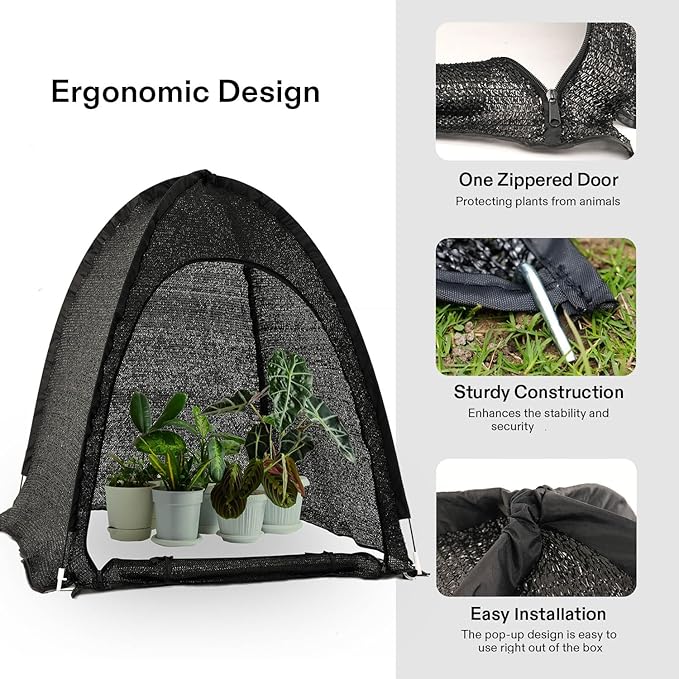 Porayhut Pop up Sunshade Cloth Pack of 3,Easy Open Crop Shade Net 36''*36''*39''UV Resisitant Plant 80% Sunblock Net for Mini Flower Pot with Stakes