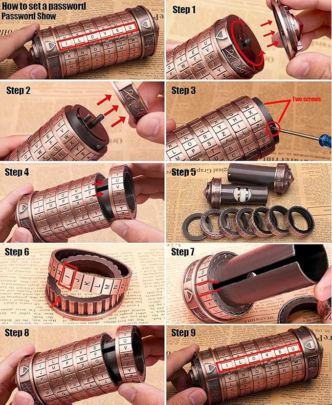 Cryptex Da Vinci Code Mini Cryptex Lock Puzzle Boxes with Special Compartments Anniversary Valentine's Day Romantic Birthday Gifts for Her Gifts for Girlfriend Box for Men