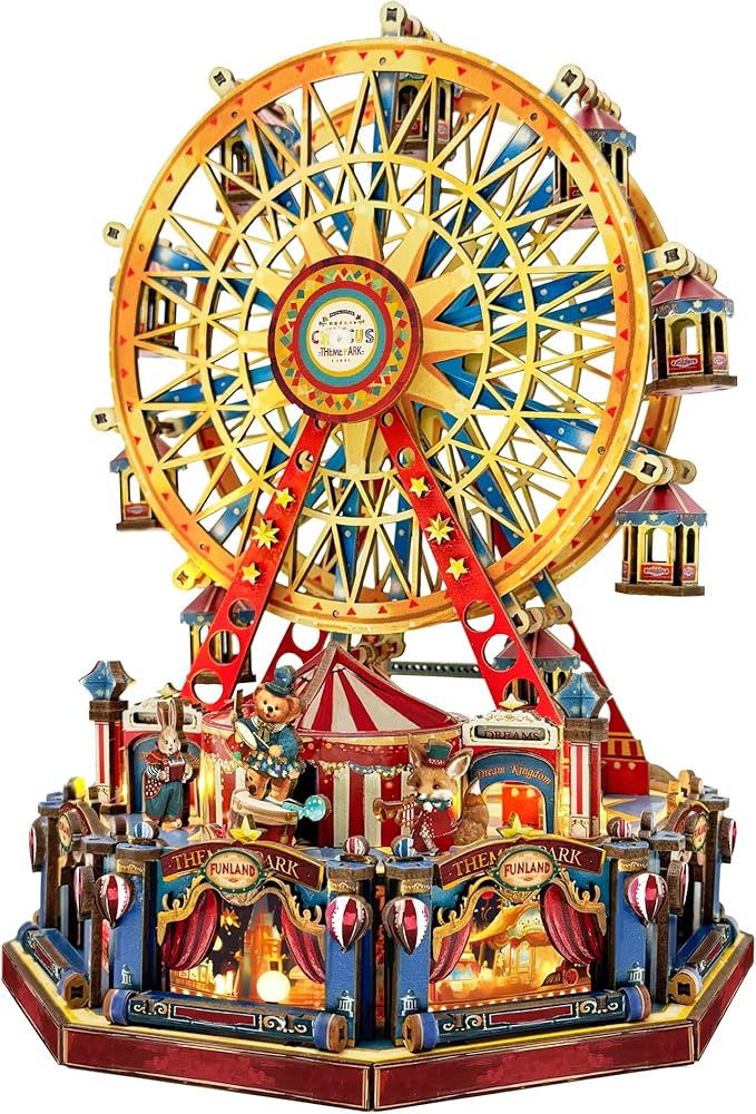 DIY 3D Wooden Puzzle Ferris Wheel,DIY Dollhouse Kit Circus Building Model,Christmas Decor Craft Sets with Lights and Music,Gifts for Adults Teens -Century Ferris Wheel(SQ-69)