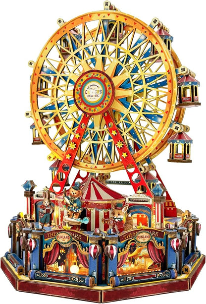 DIY 3D Wooden Puzzle Ferris Wheel,DIY Dollhouse Kit Circus Building Model,Christmas Decor Craft Sets with Lights and Music,Gifts for Adults Teens -Century Ferris Wheel(SQ-69)