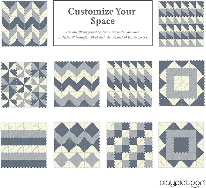 Play Platoon Non-Toxic Extra-Thick 96 Piece Triangle Play Mat - Comfortable 6x6ft Cushiony Foam Floor Puzzle Exercise Mat for Kids & Toddlers - Gray & Cream