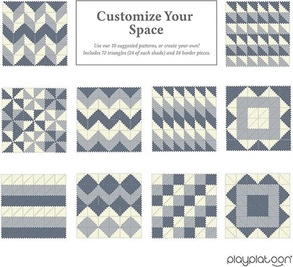 Play Platoon Non-Toxic Extra-Thick 96 Piece Triangle Play Mat - Comfortable 6x6ft Cushiony Foam Floor Puzzle Exercise Mat for Kids & Toddlers - Gray & Cream